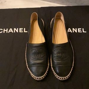 Authentic CHANEL Lambskin CC Espadrilles 40 Black